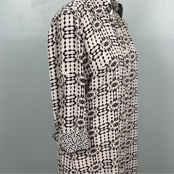 Cabi 784 Colony Club button front roll sleeve geometric shirt dress, size small. - Picture 6 of 12